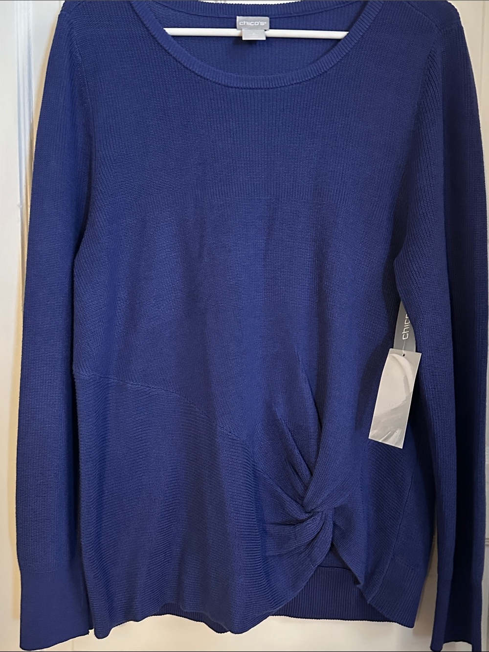 Chico's Navy Crewneck Twist-Detail Sweater